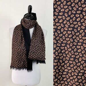 Amicale Cashmere & Silk Scarf with Fringe Double Sided Black Pink Purple Paisley